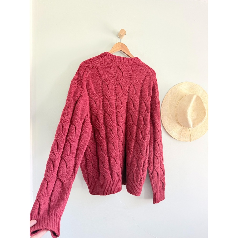 Madewell | NWOT Cable-Knit Wool Crewneck Sweater Heather Garnet Red | Sz L - Picture 9 of 9